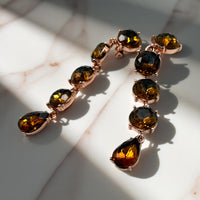 Oscar De La Renta Rose Gold Smoke Topaz Crystal Drop Earrings Contemporary