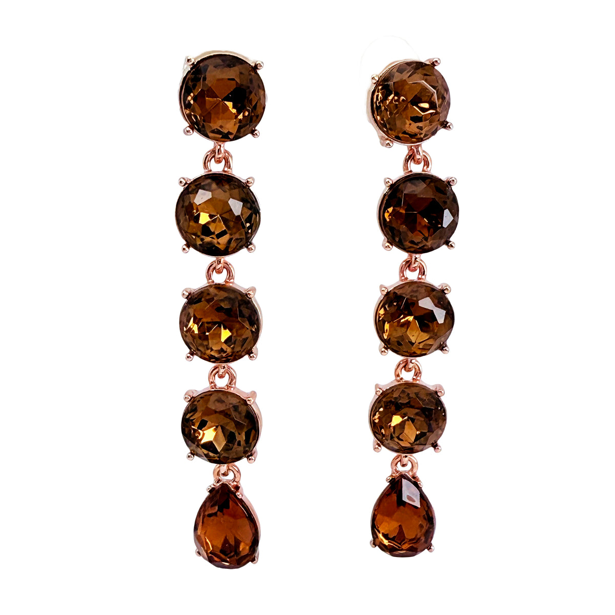 Oscar De La Renta Rose Gold Smoke Topaz Crystal Drop Earrings Contemporary