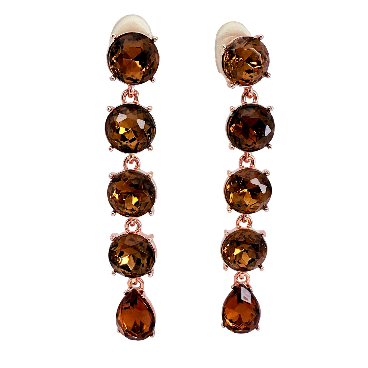Oscar De La Renta Rose Gold Smoke Topaz Crystal Drop Earrings Contemporary