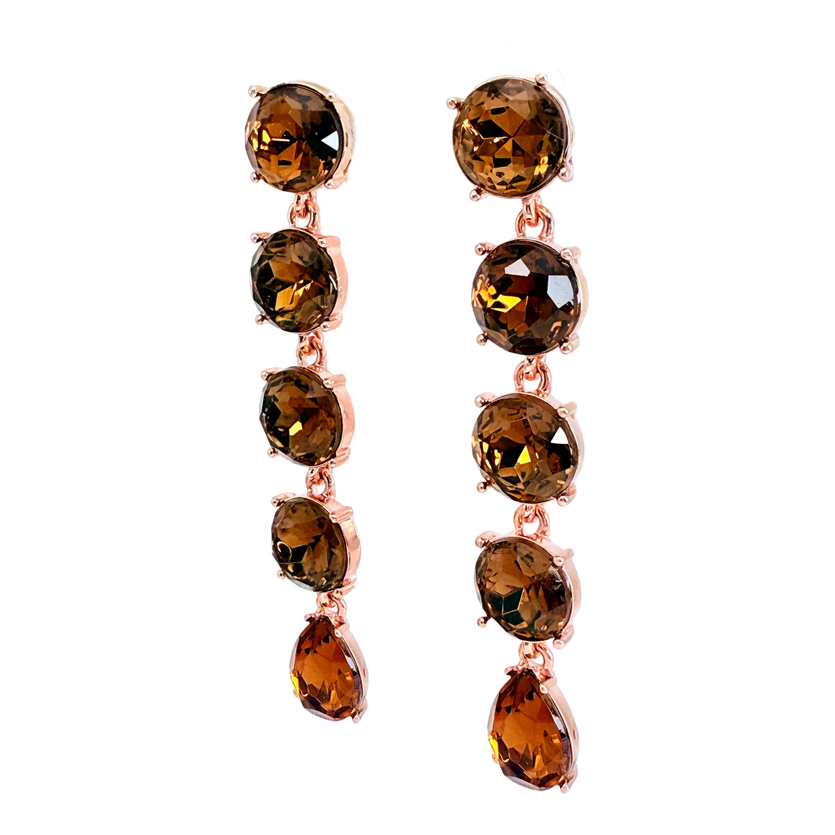 Oscar De La Renta Rose Gold Smoke Topaz Crystal Drop Earrings Contemporary