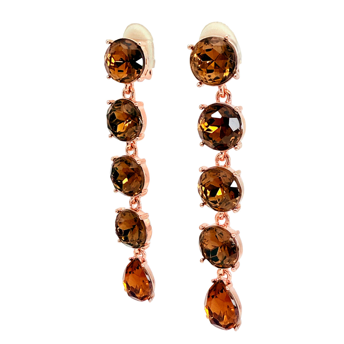 Oscar De La Renta Rose Gold Smoke Topaz Crystal Drop Earrings Contemporary