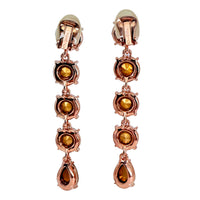 Oscar De La Renta Rose Gold Smoke Topaz Crystal Drop Earrings Contemporary