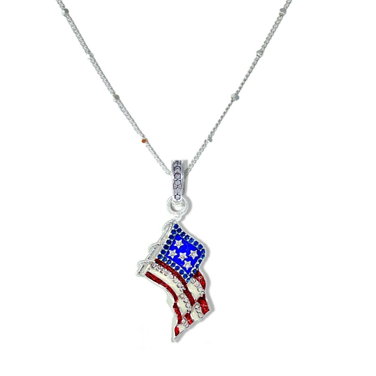 Sparkling July 4th USA Flag Enhancer Pendant Ritzy Couture DeLuxe-Fine Silver Plate