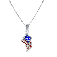 Sparkling July 4th USA Flag Enhancer Pendant Ritzy Couture DeLuxe-Fine Silver Plate