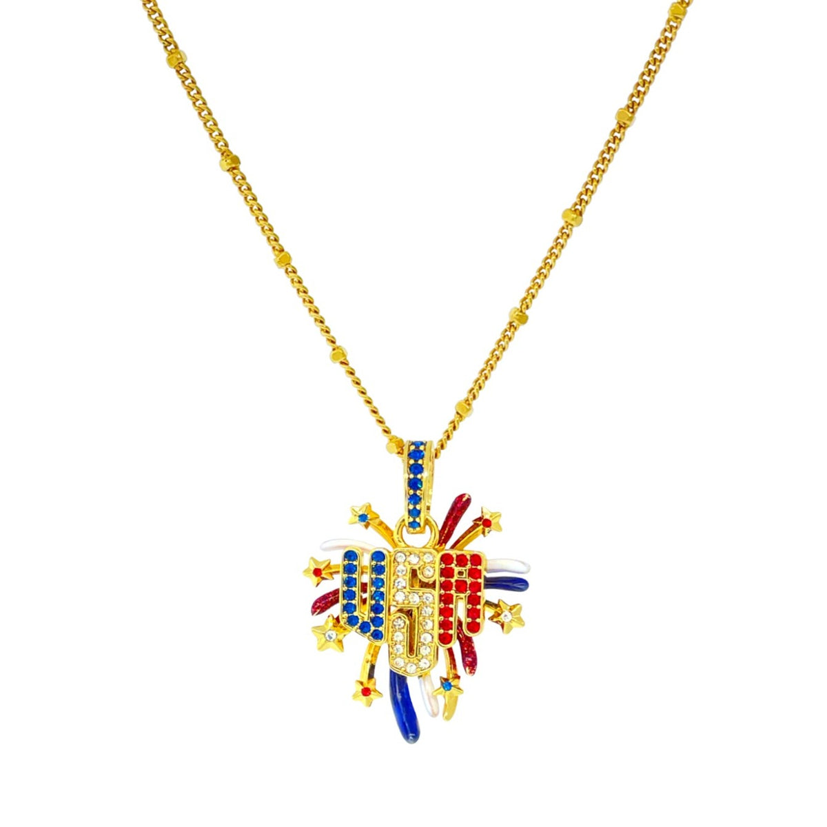 USA July 4th Fireworks Enhancer Charm Pendant Ritzy Couture DeLuxe 18K Gold Plate