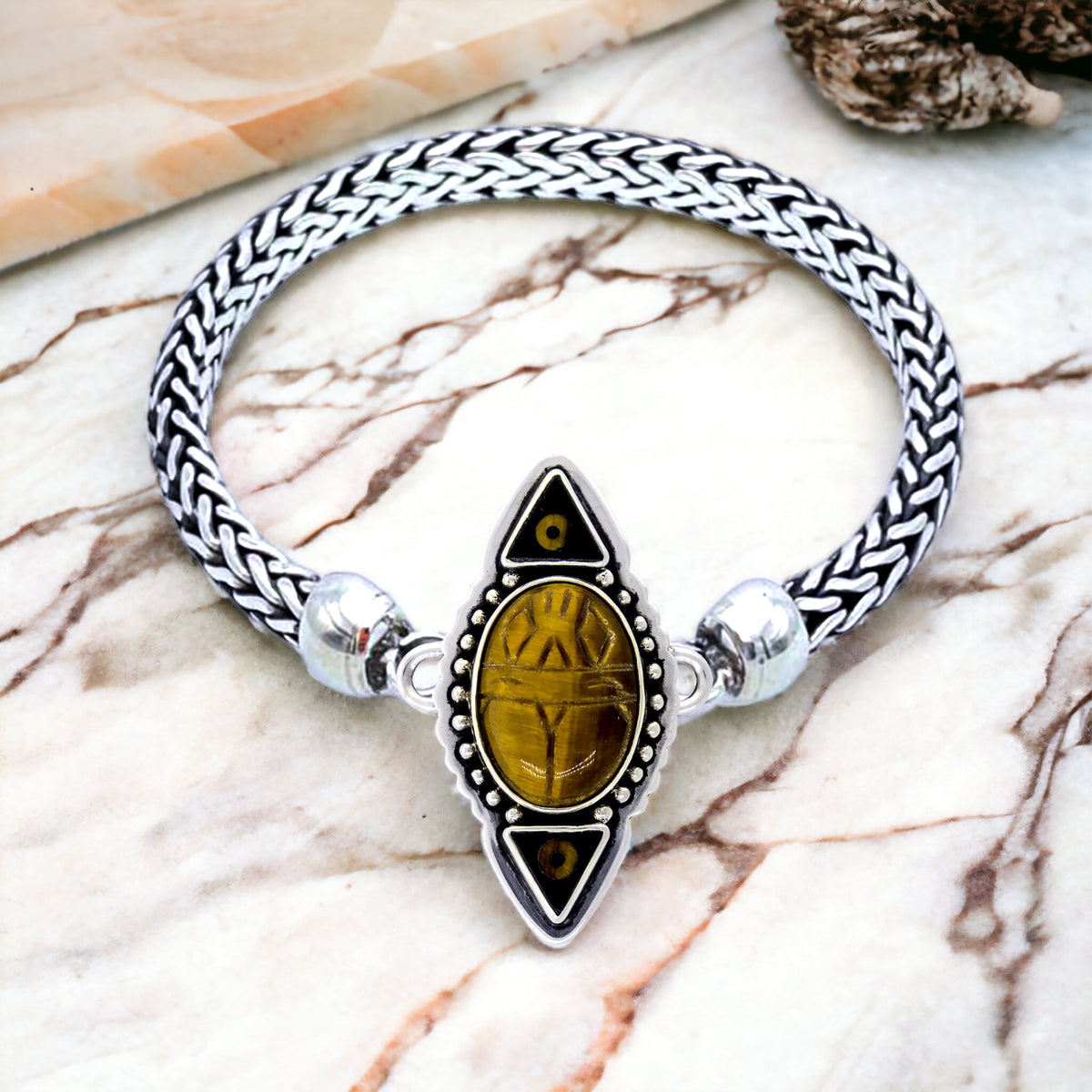 Tabra Jewelry 925 Sterling Silver Tiger Eye Onyx Connector Charm from Esme's Vault OOK462