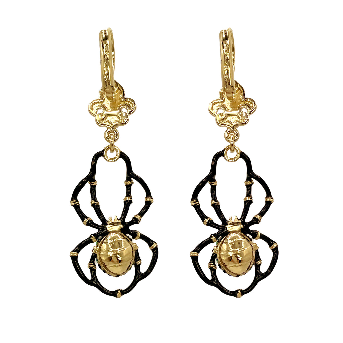 Ritzy Couture Halloween Black Spider AB Crystal Leverback Earrings-22K Gold Plating - Black Red gold