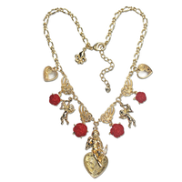 Ritzy Couture Valentine Cupid Heart Red Multi Charm Pendant Necklace 18" Goldtone - Red/Gold