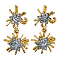 Kenneth Jay Lane 22k Gold and Silver Crystal Pave Starburst Dangle Post Earrings
