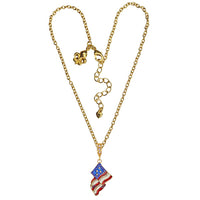 Ritzy Couture American Flag Charm Pendant Necklace (Goldtone) - Red/Blue/Gold
