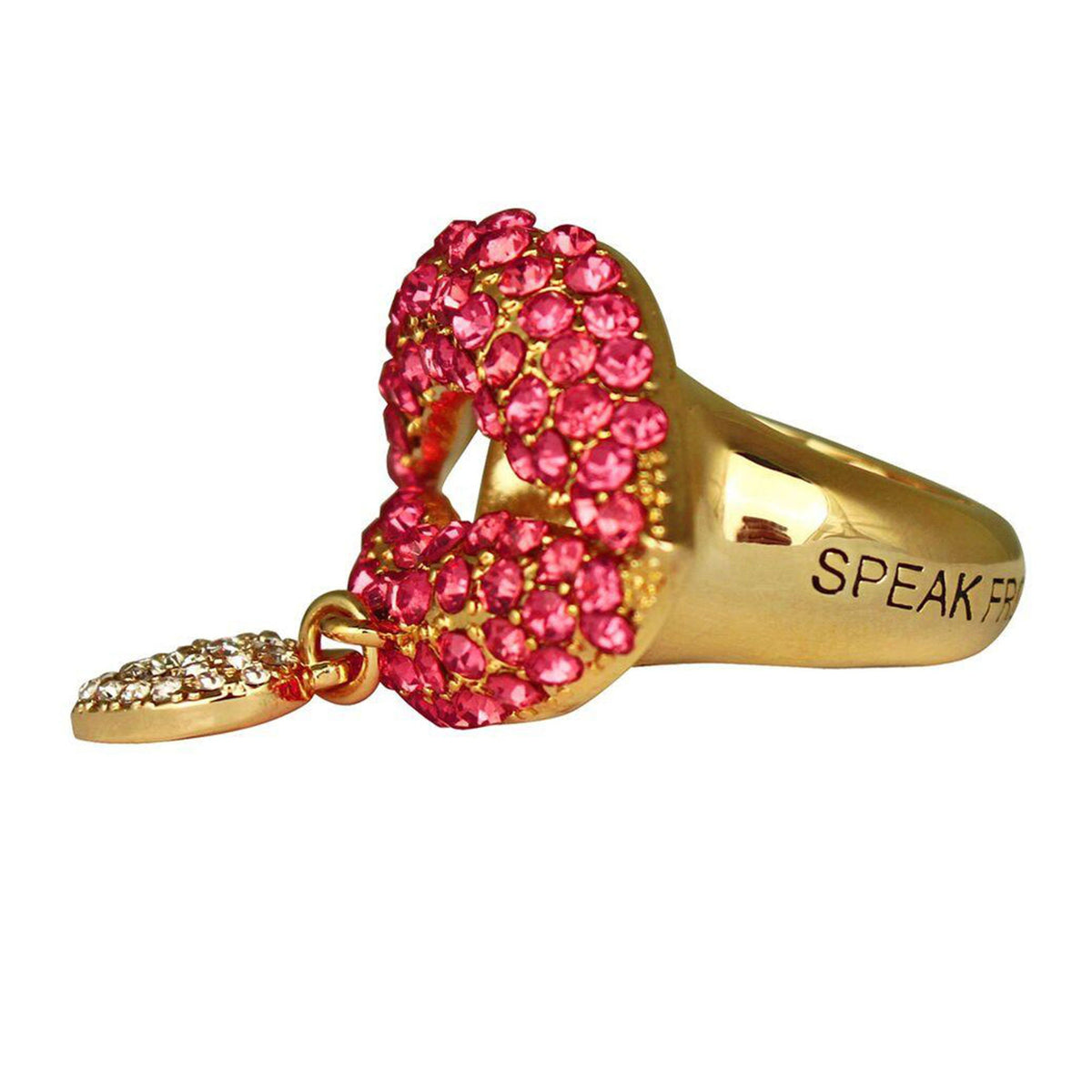 Ritzy Couture Valentine Heart Charm & Lips Finger Ring for Women (Goldtone)
