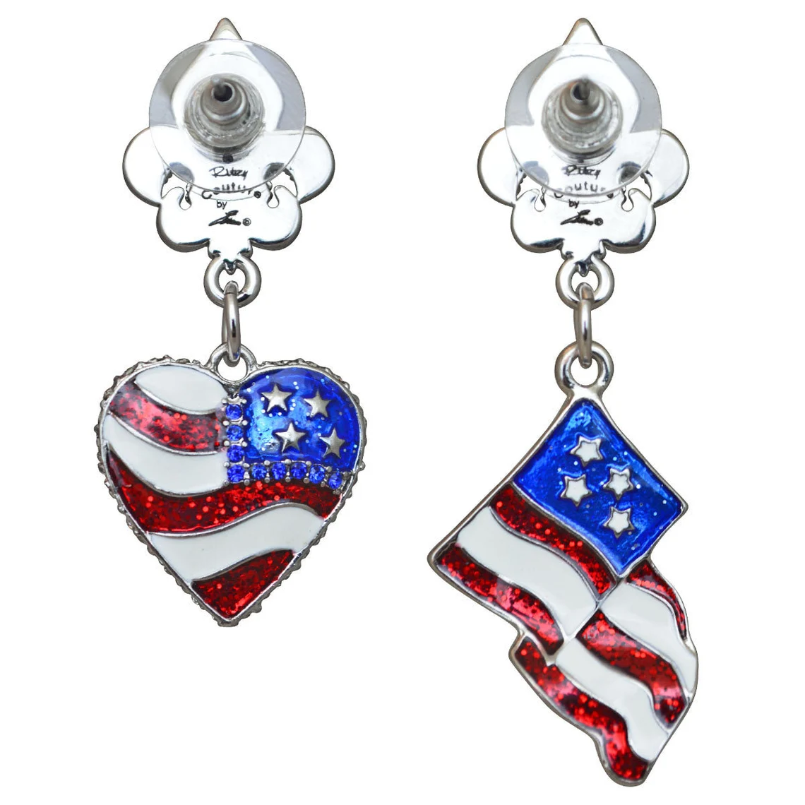 Ritzy Couture American Flag Earrings For Women (Silvertone)