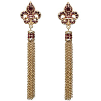 Ritzy Couture Royal Pave Fleur de Lis Siam Ruby Tassel Earrings (Goldtone)