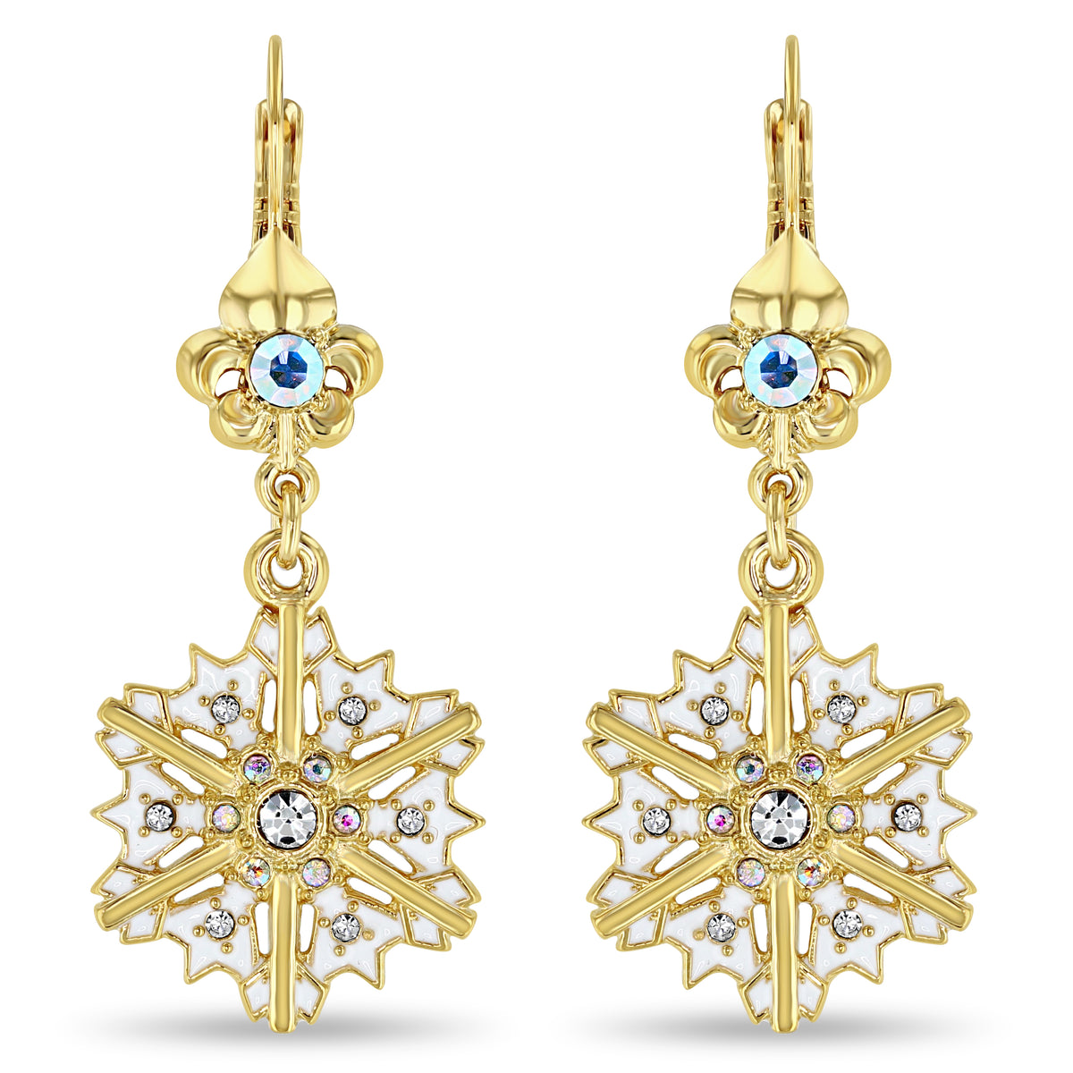 Icy Winter Snowflake Gold Dangle Earrings by Ritzy Couture DeLuxe - 22Gold Plated