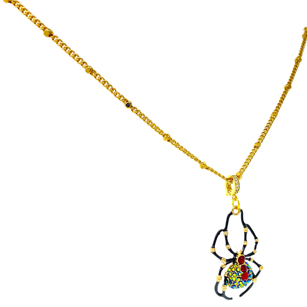 Ritzy Couture Spider Black AB Crystal Halloween Enhancer Pendant Necklace - Goldtone