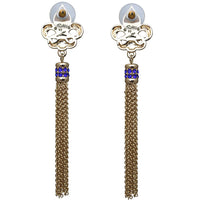 Ritzy Couture Royal Pave Fleur de Lis Capri Blue Tassel Earrings (Goldtone)