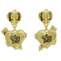 Ritzy Couture Valentine Hearts & Arrows Red Dangle Earrings for Women (Goldtone)