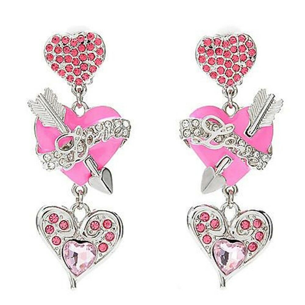 Ritzy Couture Heart & Arrow Dangle Pink Charm Earrings (Silvertone)