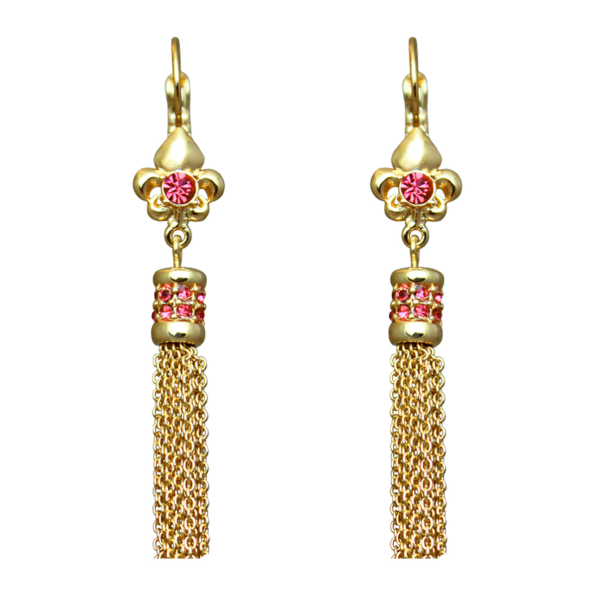 Ritzy Couture Fleur-de-Lis Rose Pink Tassel Leverback Earrings - Goldtone Luxury - Goldtone/Rose Tassel