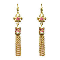 Ritzy Couture Fleur-de-Lis Rose Pink Tassel Leverback Earrings - Goldtone Luxury - Goldtone/Rose Tassel