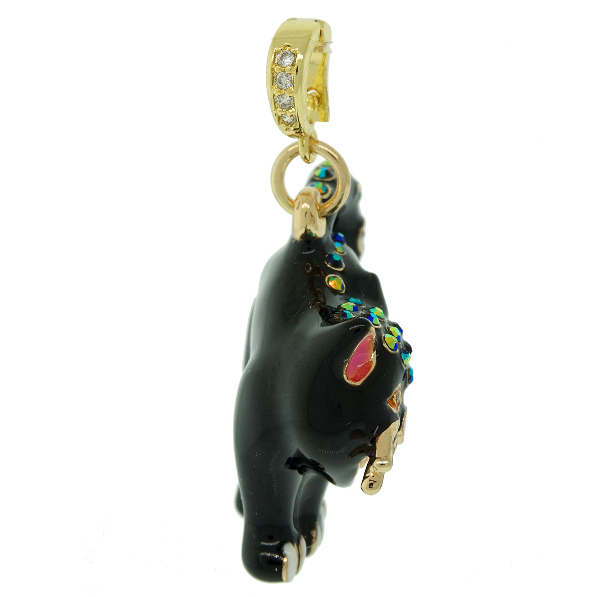 Ritzy Couture Halloween Scared Kitty Black Cat Enhancer Charm Necklace Goldtone