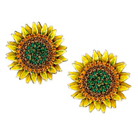 Lunch at The Ritz Sunflower Crystal Post Earrings 22k Gold Enamel Handmade USA