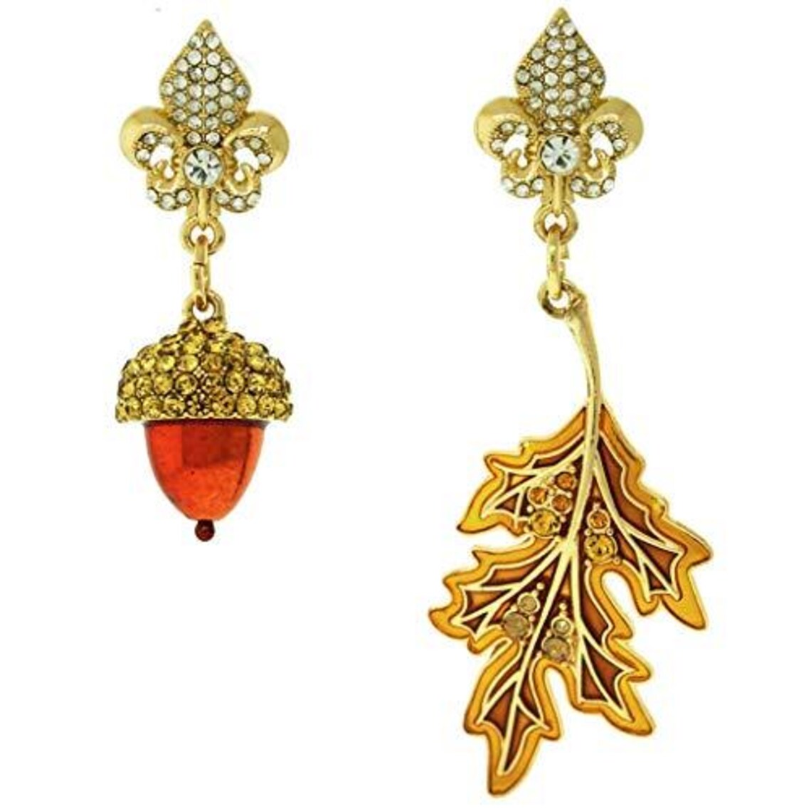 Ritzy Couture Fall Acorn & Oak Leaf Dangle Drop Autumn Earrings Goldtone