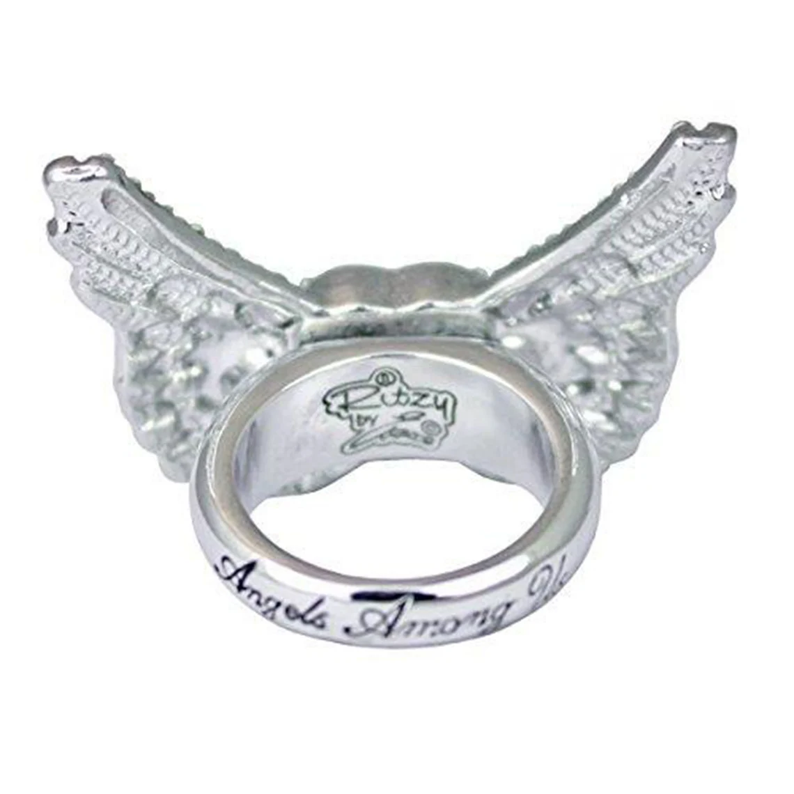 Ritzy Couture "Angels Among Us" Heart & Angel Wing (Silvertone) Ring