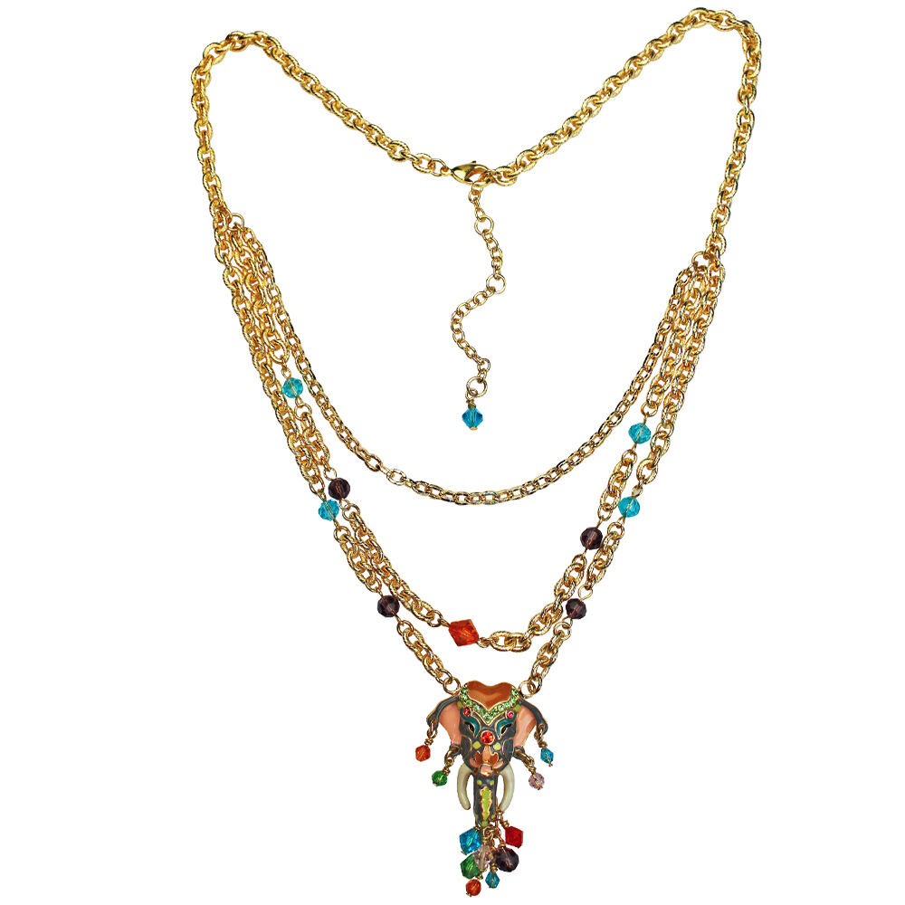 Ritzy Couture Royal Maharaja Elephant Dangle Necklace (Goldtone) - Multicolor