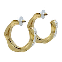 Kenneth Jay Lane 22k Gold Plated White Enamel Hoop Earrings with Crystals