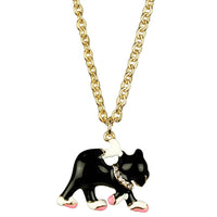 Ritzy Couture Black & White Cat Charm Necklace (Goldtone) - Black/Pink/White