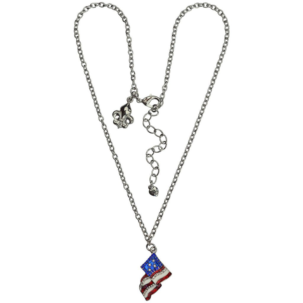 Ritzy Couture American Flag Charm Pendant Necklace (Silvertone) - Red/Blue/Silver