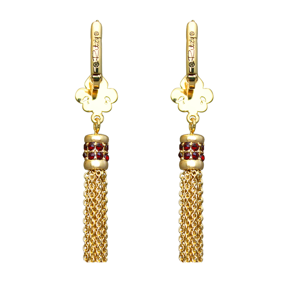 Ritzy Couture Fleur-de-Lis Ruby Red Tassel Leverback Earrings - Goldtone Luxury - Goldtone/Siam Ruby