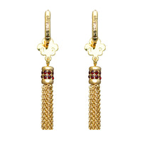Ritzy Couture Fleur-de-Lis Ruby Red Tassel Leverback Earrings - Goldtone Luxury - Goldtone/Siam Ruby