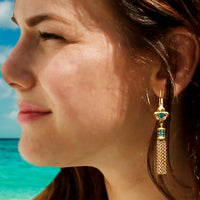 Ritzy Couture Fleur-de-Lis Blue Zircon Tassel Leverback Earrings-Goldtone Luxury - Goldtone/Blue Zircon