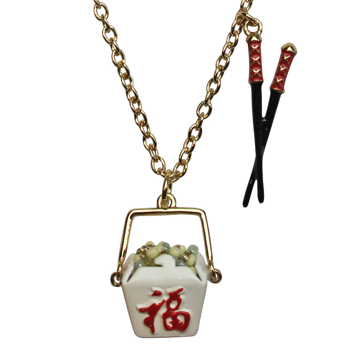Ritzy Couture “Chinese To Go" Charm Necklace (Goldtone)
