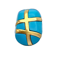 Kenneth Jay Lane 22k Gold Plated Turquoise Resin Clip Earrings Modernist Motif