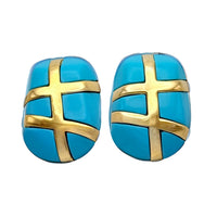Kenneth Jay Lane 22k Gold Plated Turquoise Resin Clip Earrings Modernist Motif