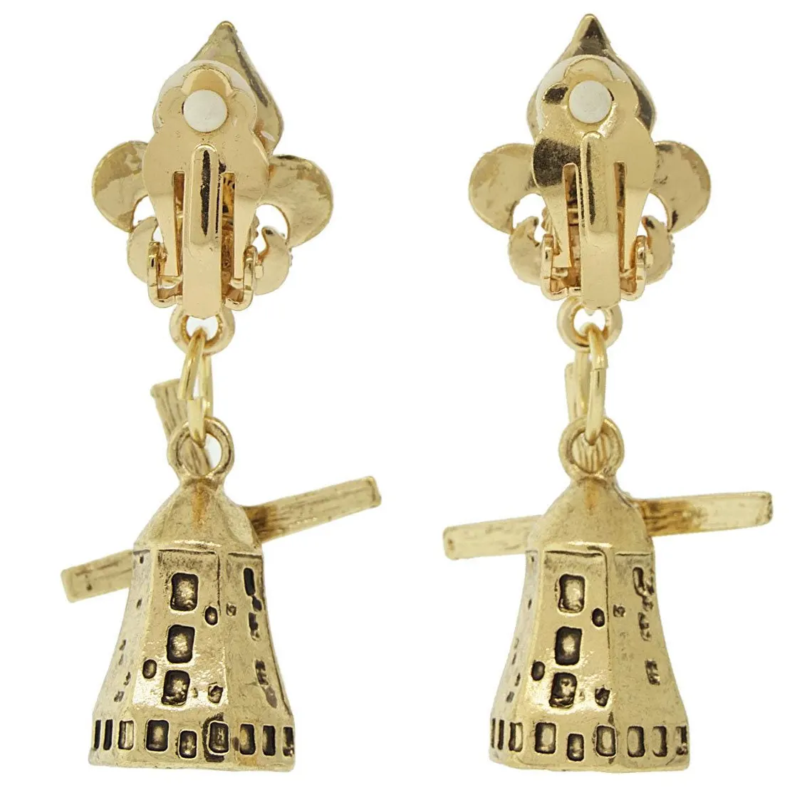 Ritzy Couture Windmill Netherlands Rotating Travel Earrings (Antique Goldtone)