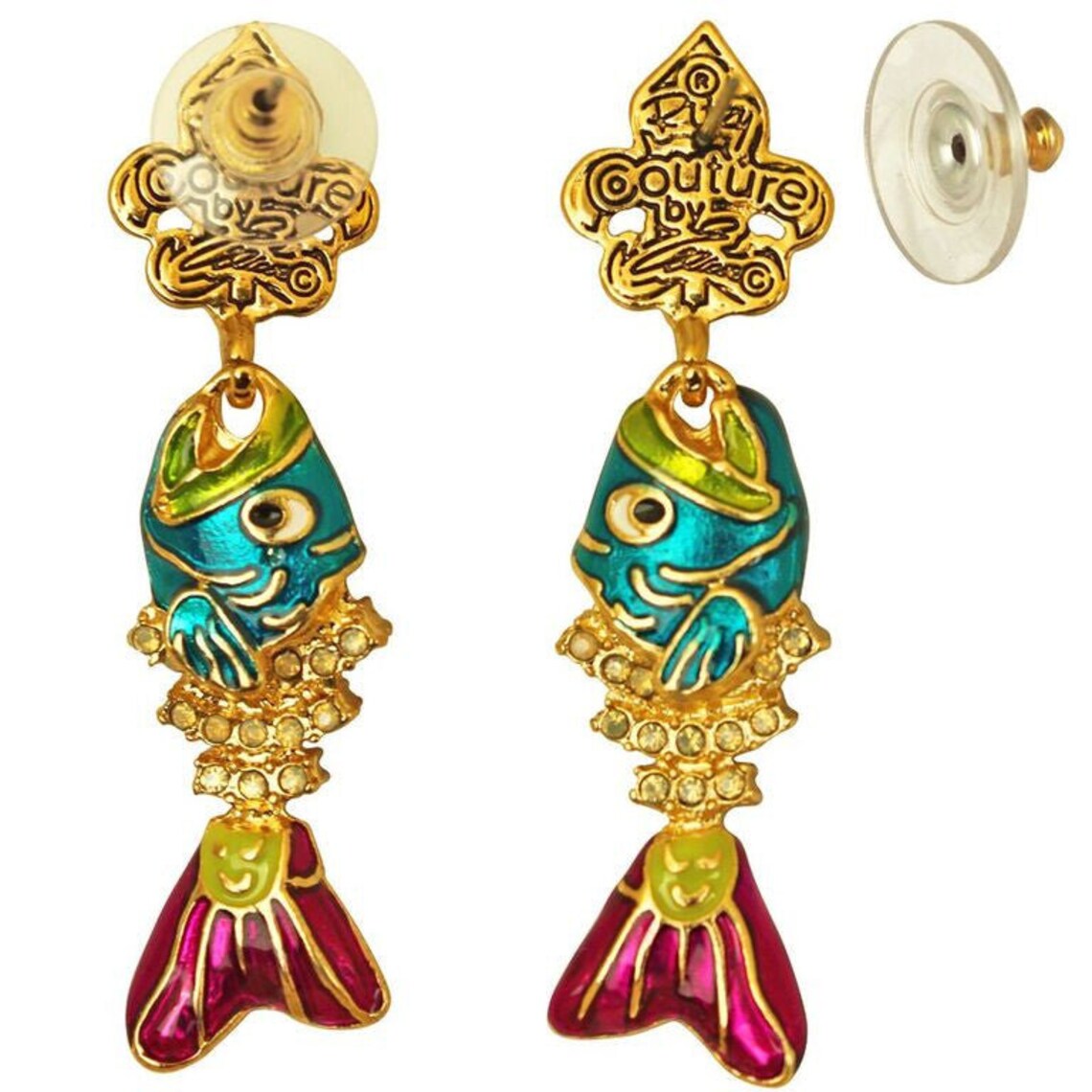 Ritzy Couture Fish Sticks Fishbone Pave Crystal Earrings (Goldtone)