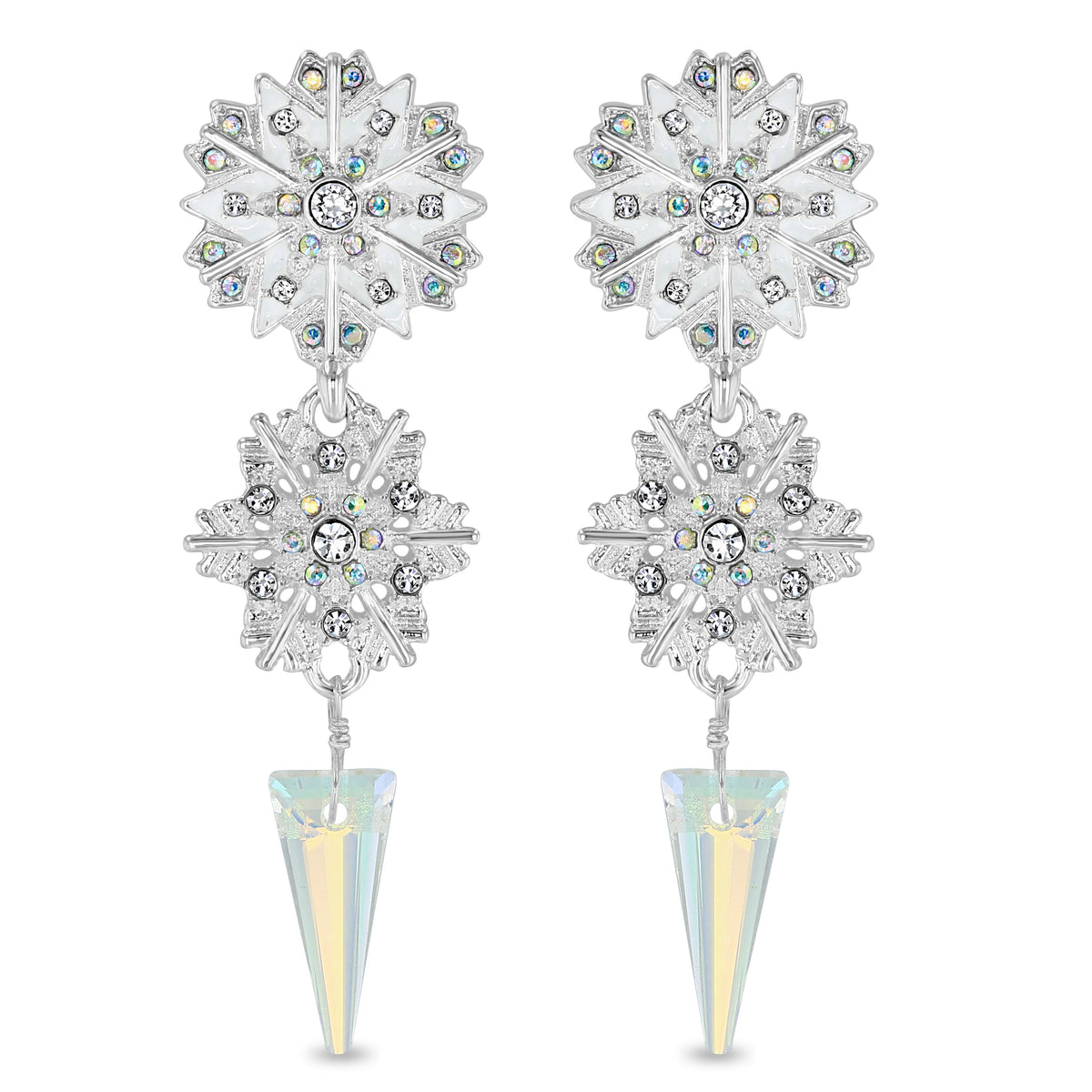 Crystal Winter SnowFlake Earrings by Ritzy Couture DeLuxe - Fine Silver Plating