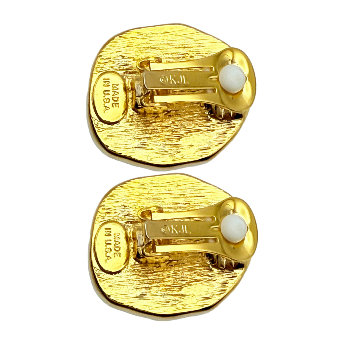 Kenneth Jay Lane 22k Gold Plated Resin Geode Clip Earrings Handmade 1.25 Inch