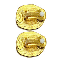 Kenneth Jay Lane 22k Gold Plated Resin Geode Clip Earrings Handmade 1.25 Inch