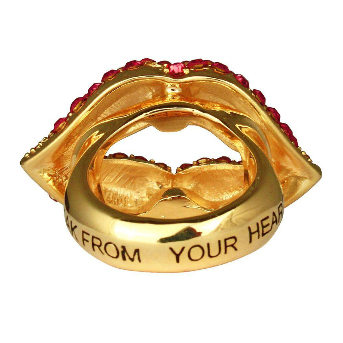 Ritzy Couture Valentine Heart Charm & Lips Finger Ring for Women (Goldtone)