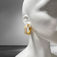 Kenneth Jay Lane 22k Gold Plated White Enamel Hoop Earrings with Crystals