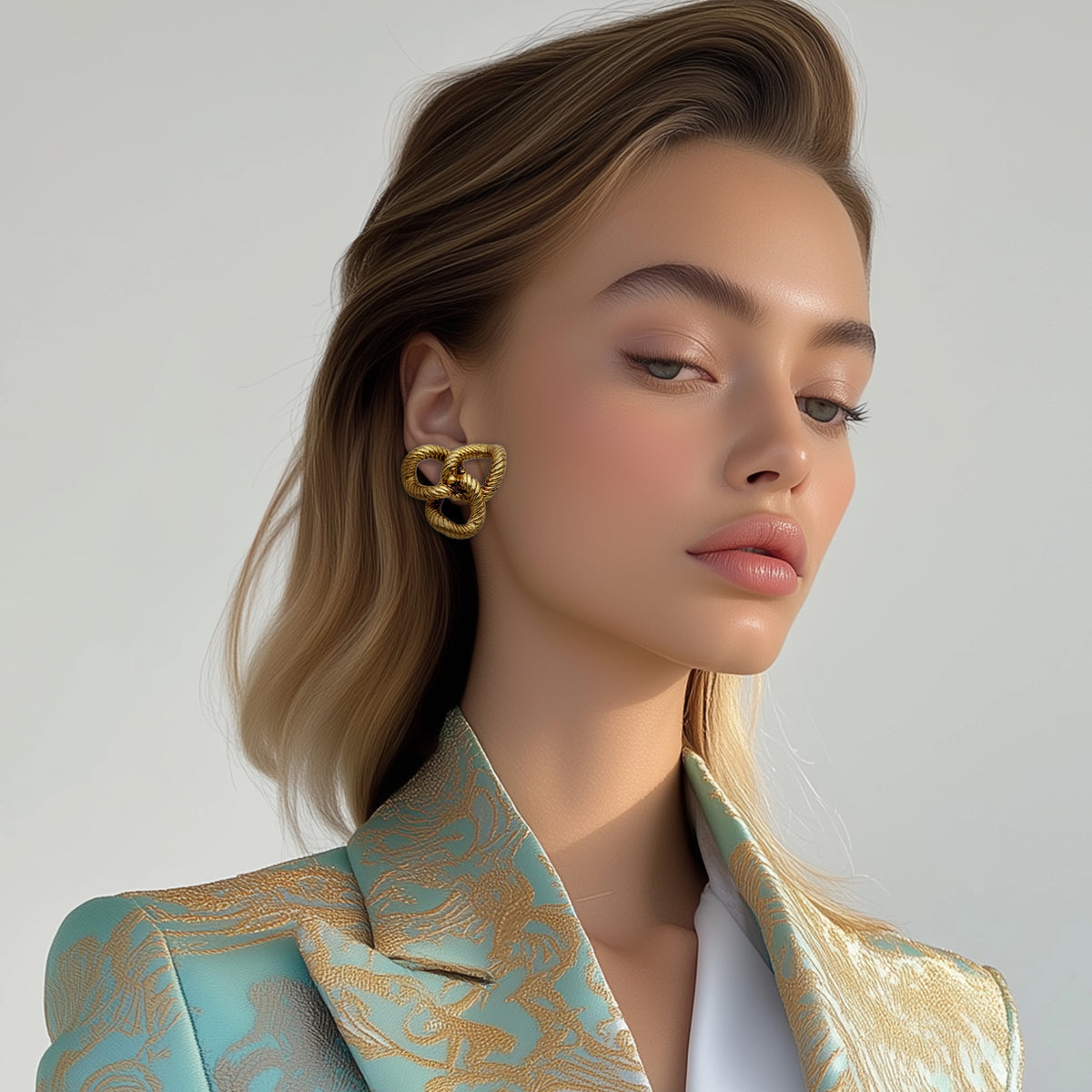 Kenneth Jay Lane 22k Gold Plated Twisted Rope Knot Statement Clip-On Earrings
