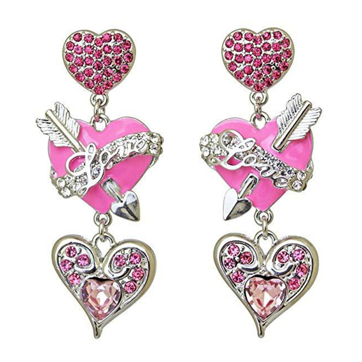 Ritzy Couture Heart & Arrow Dangle Pink Charm Earrings (Silvertone)