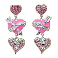Ritzy Couture Heart & Arrow Dangle Pink Charm Earrings (Silvertone)
