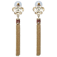 Ritzy Couture Royal Pave Fleur de Lis Siam Ruby Tassel Earrings (Goldtone)