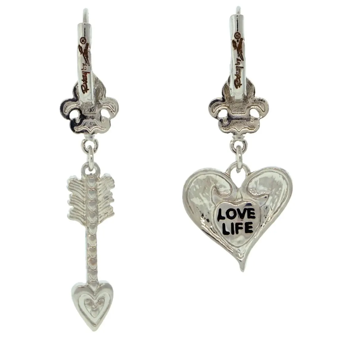 Ritzy Couture Valentine Love Heart & Arrow Pink Dangle Earrings - Silvertone